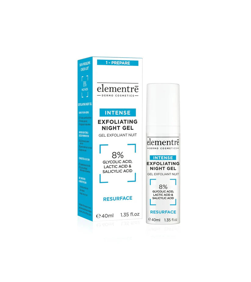 Elementre Exfoliating Night Gel - 8% Glycolic, Lactic, Salicylic Acids (40ml)