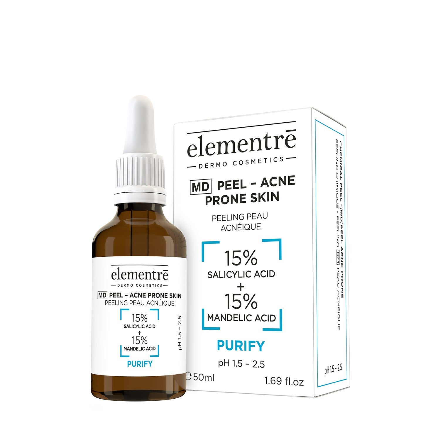 Elementre Acne Prone Skin MD Peel -  15% Salicylic & 15% Mandelic Acids (50ml)