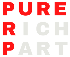 Red and white text 'PURE RICH PART' on a white background