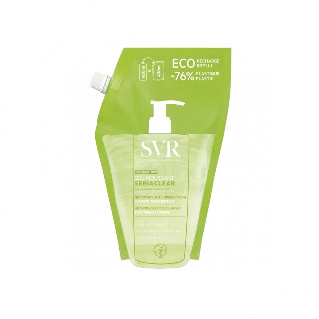 SVR SEBIACLEAR Gel Moussant Wash-Off Gel (Face + Body) - Oily & Blemish Prone Skin (400ml) Eco-Refill Bag